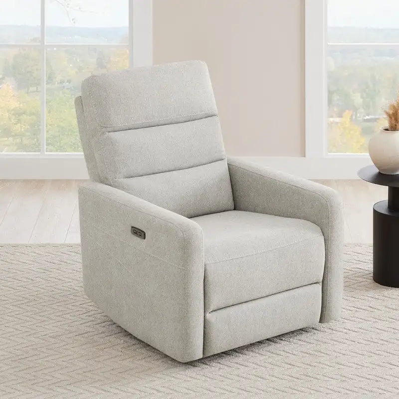 Sillón reclinable eléctrico giratorio gris/marrón, de un asiento, giratorio 270° y reclinable 90-135°