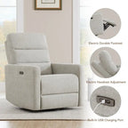 Sillón reclinable eléctrico giratorio gris/marrón, de un asiento, giratorio 270° y reclinable 90-135°