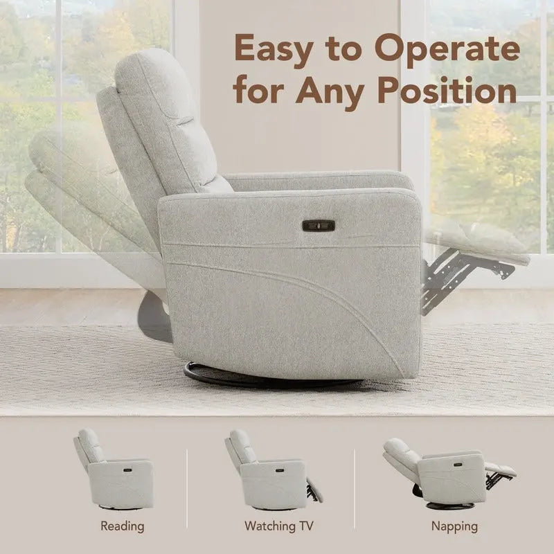 Sillón reclinable eléctrico giratorio gris/marrón, de un asiento, giratorio 270° y reclinable 90-135°