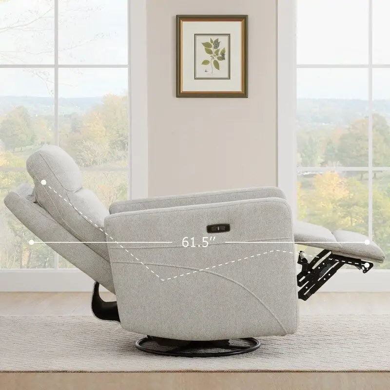Sillón reclinable eléctrico giratorio gris/marrón, de un asiento, giratorio 270° y reclinable 90-135°