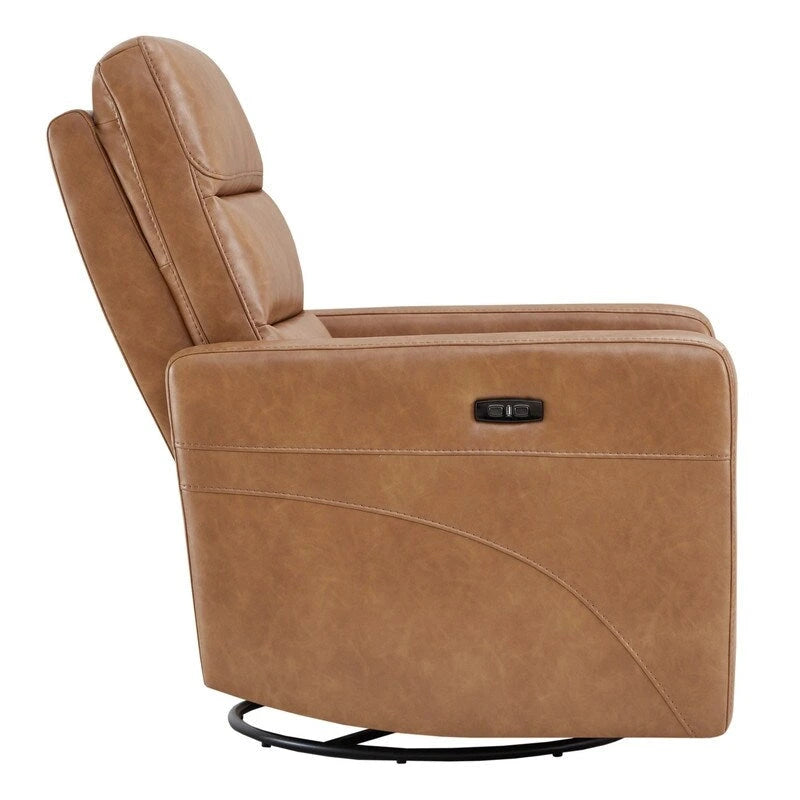 Sillón reclinable eléctrico giratorio gris/marrón, de un asiento, giratorio 270° y reclinable 90-135°
