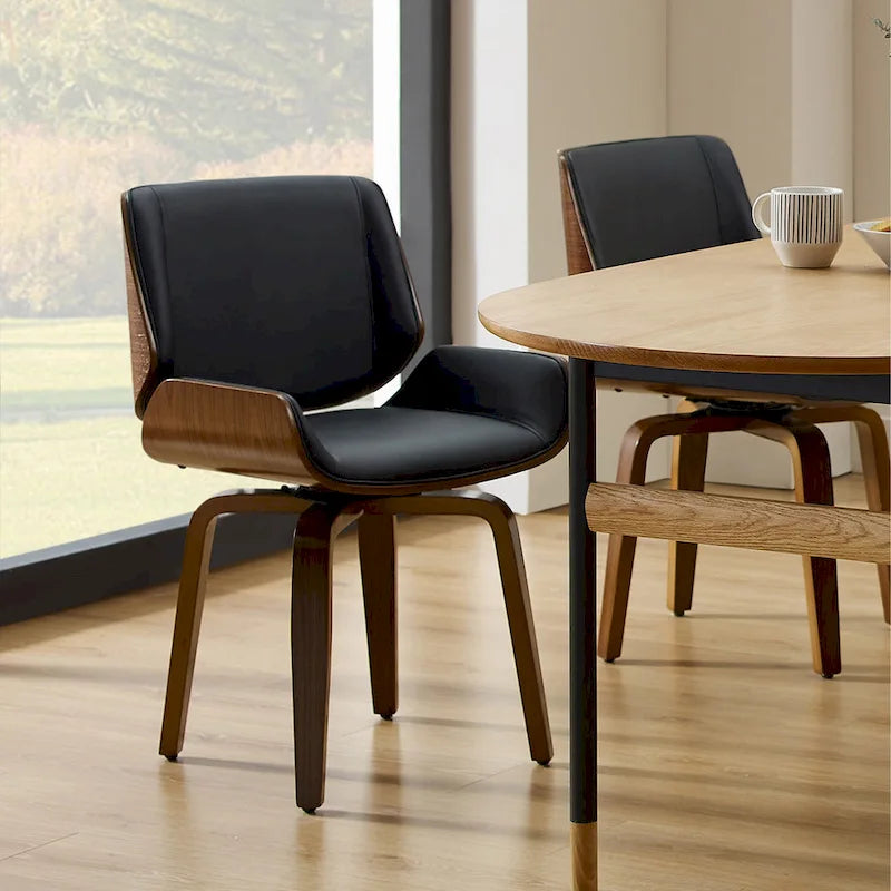 Silla de comedor giratoria de piel sintética negra/marrón, juego de 2
