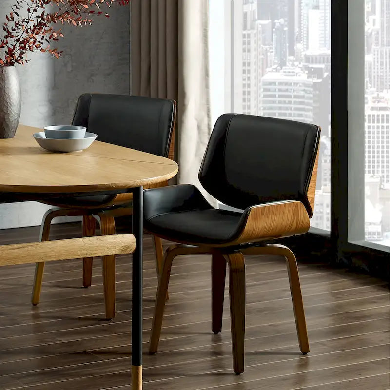 Silla de comedor giratoria de piel sintética negra/marrón, juego de 2
