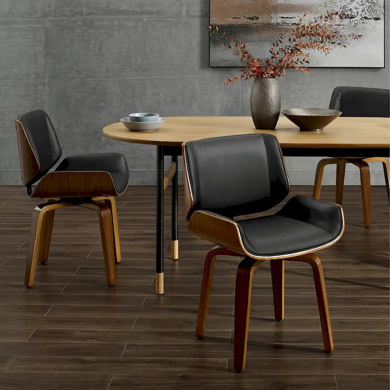 Silla de comedor giratoria de piel sintética negra/marrón, juego de 2