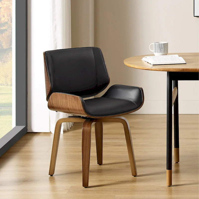 Silla de comedor giratoria de piel sintética negra/marrón, juego de 2