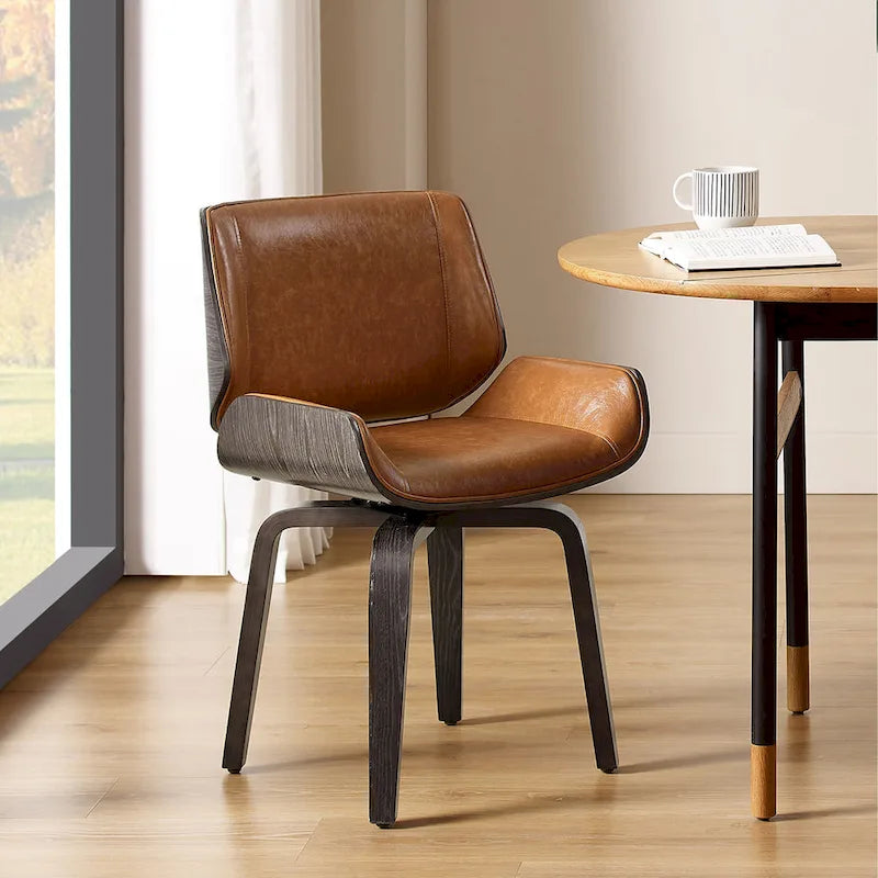 Silla de comedor giratoria de piel sintética negra/marrón, juego de 2