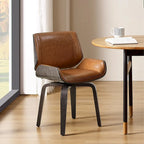 Silla de comedor giratoria de piel sintética negra/marrón, juego de 2