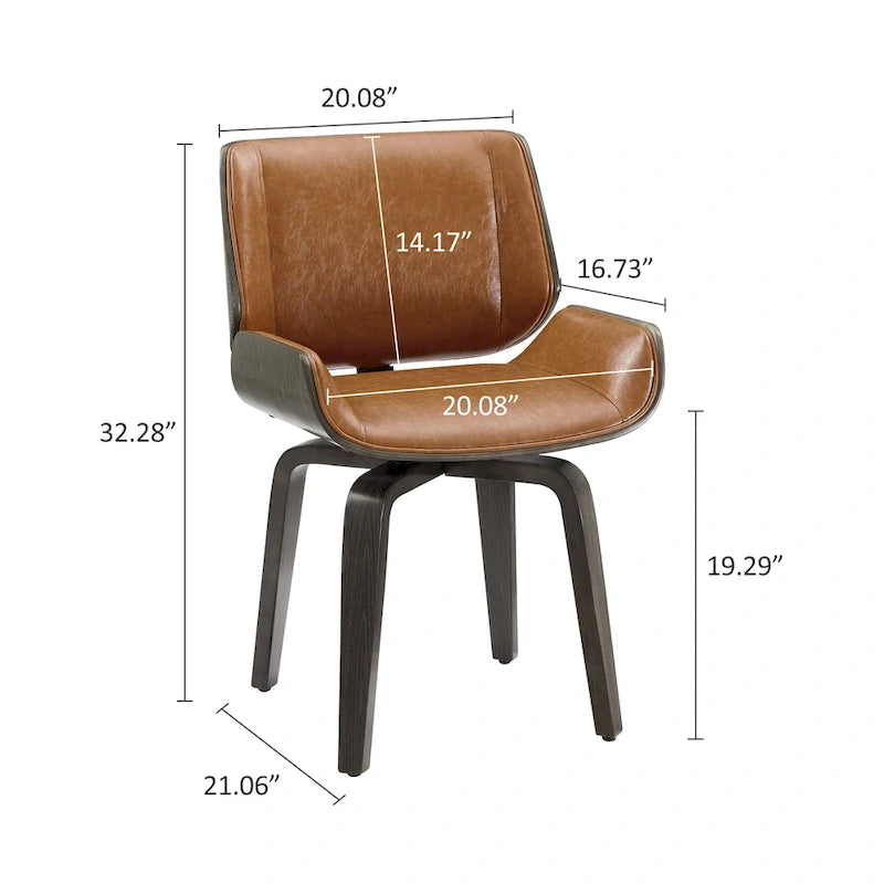 Silla de comedor giratoria de piel sintética negra/marrón, juego de 2
