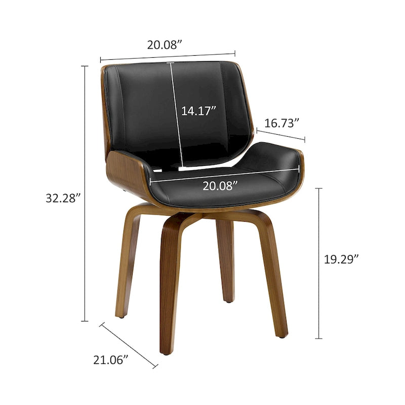 Silla de comedor giratoria de piel sintética negra/marrón, juego de 2