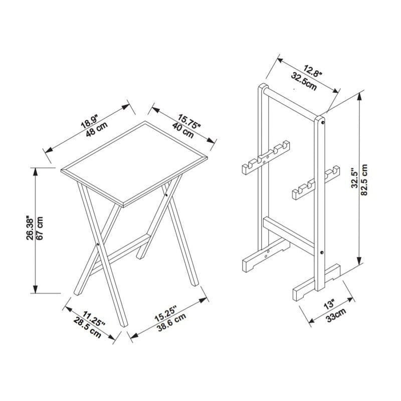 Juego de mesa plegable con bandeja blanca/marrón, para 4 personas