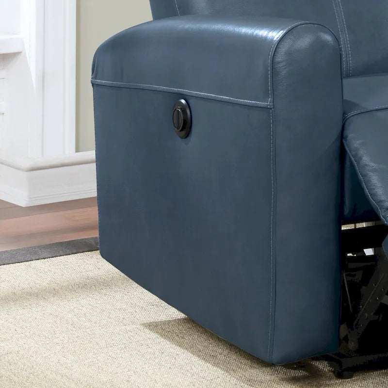 Sillón reclinable eléctrico contemporáneo de cuero azul marino / marrón / negro con masaje lumbar – Asiento individual