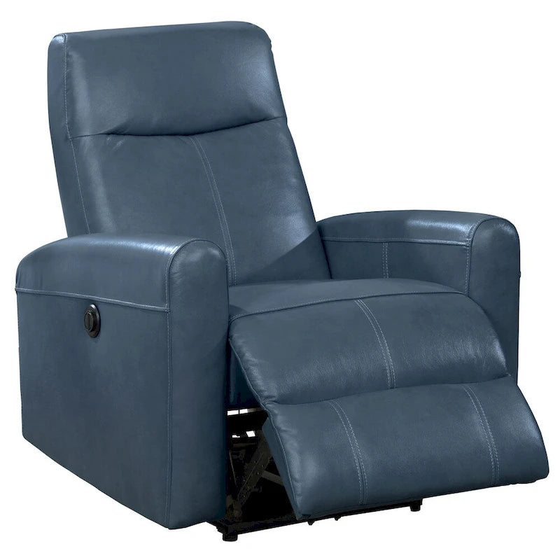 Sillón reclinable eléctrico contemporáneo de cuero azul marino / marrón / negro con masaje lumbar – Asiento individual