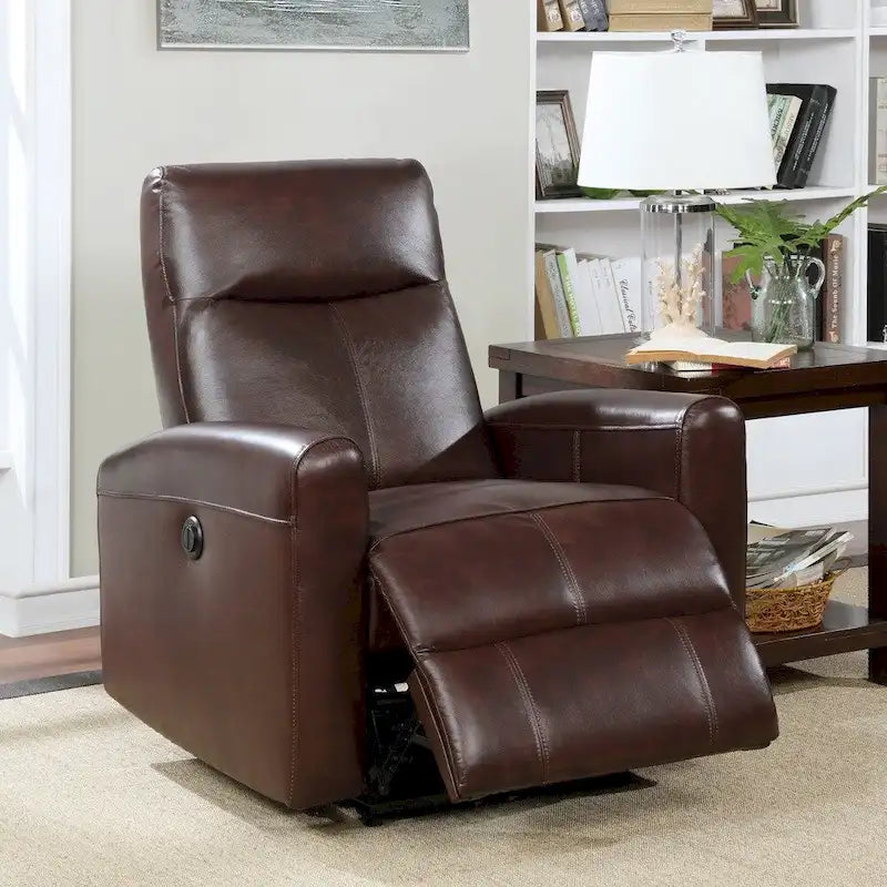 Sillón reclinable eléctrico contemporáneo de cuero azul marino / marrón / negro con masaje lumbar – Asiento individual