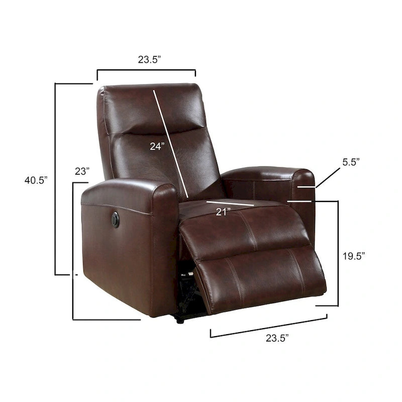 Sillón reclinable eléctrico contemporáneo de cuero azul marino / marrón / negro con masaje lumbar – Asiento individual