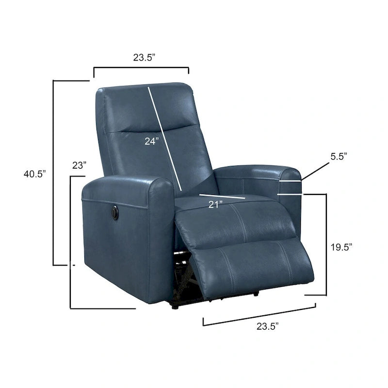 Sillón reclinable eléctrico contemporáneo de cuero azul marino / marrón / negro con masaje lumbar – Asiento individual