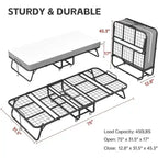 Cama Plegable con Ruedas Dobles Negra con Colchón de Espuma de 5", 1 Persona