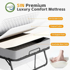 Cama Plegable con Ruedas Dobles Negra con Colchón de Espuma de 5", 1 Persona