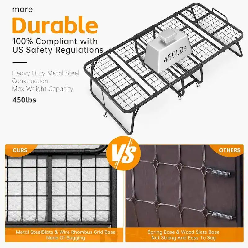 Cama Plegable con Ruedas Dobles Negra con Colchón de Espuma de 5", 1 Persona