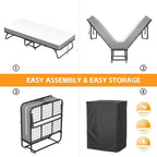 Cama Plegable con Ruedas Dobles Negra con Colchón de Espuma de 5", 1 Persona