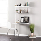 Escritorio flotante de pared blanco mate con estantes - 1 persona