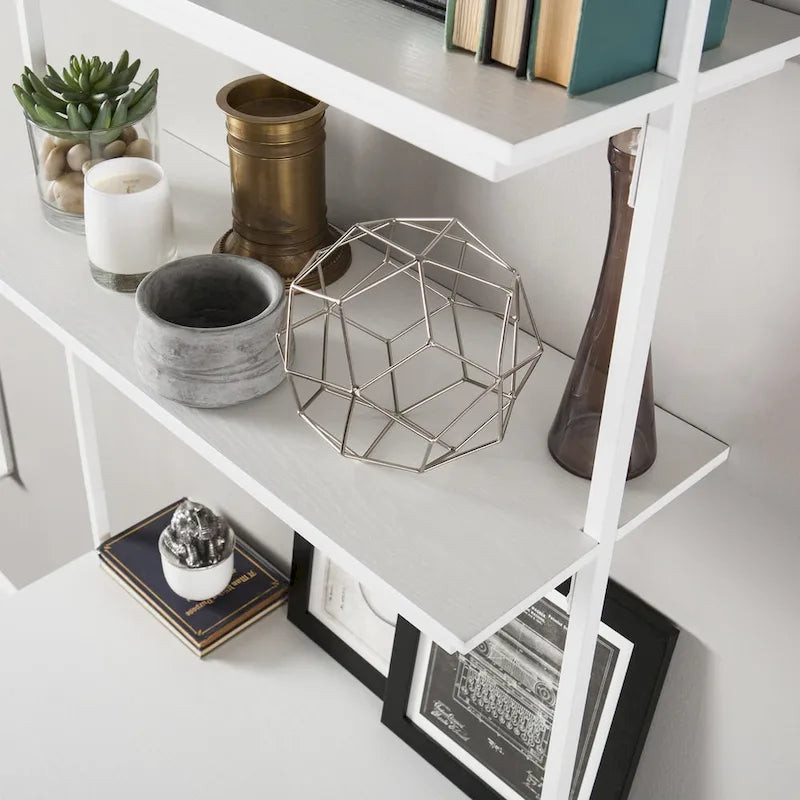 Escritorio flotante de pared blanco mate con estantes - 1 persona