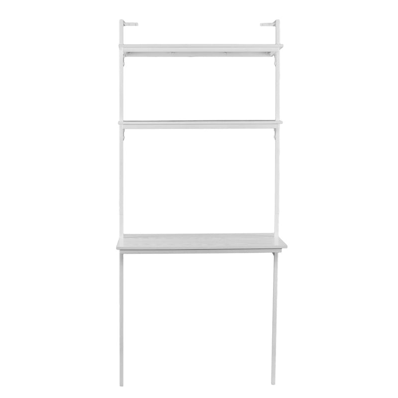 Escritorio flotante de pared blanco mate con estantes - 1 persona