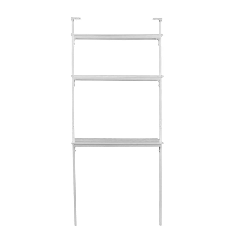 Escritorio flotante de pared blanco mate con estantes - 1 persona