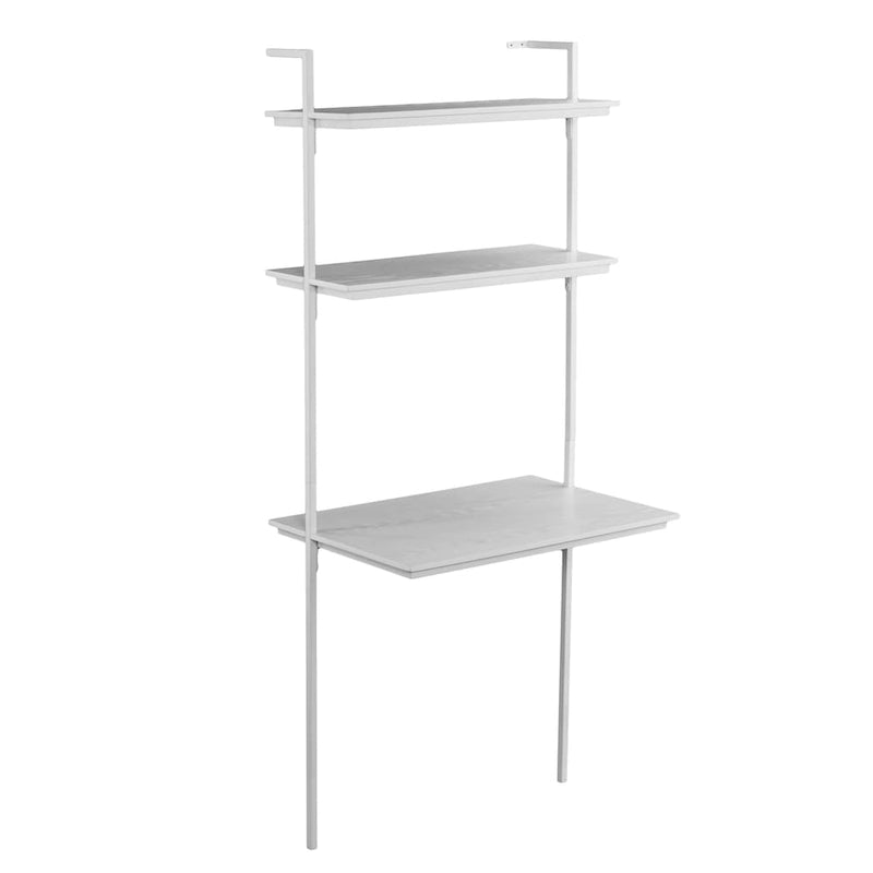 Escritorio flotante de pared blanco mate con estantes - 1 persona
