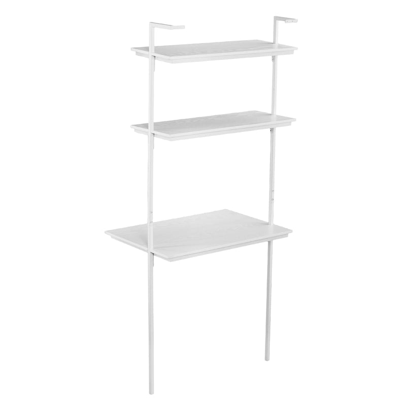 Escritorio flotante de pared blanco mate con estantes - 1 persona