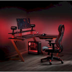 Escritorio gaming en forma de L rojo/negro para 1-2 monitores