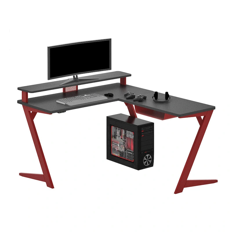 Escritorio gaming en forma de L rojo/negro para 1-2 monitores