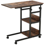 Mesa auxiliar rodante en forma de C de 3 niveles, color marrón, altura ajustable, 1 usuario