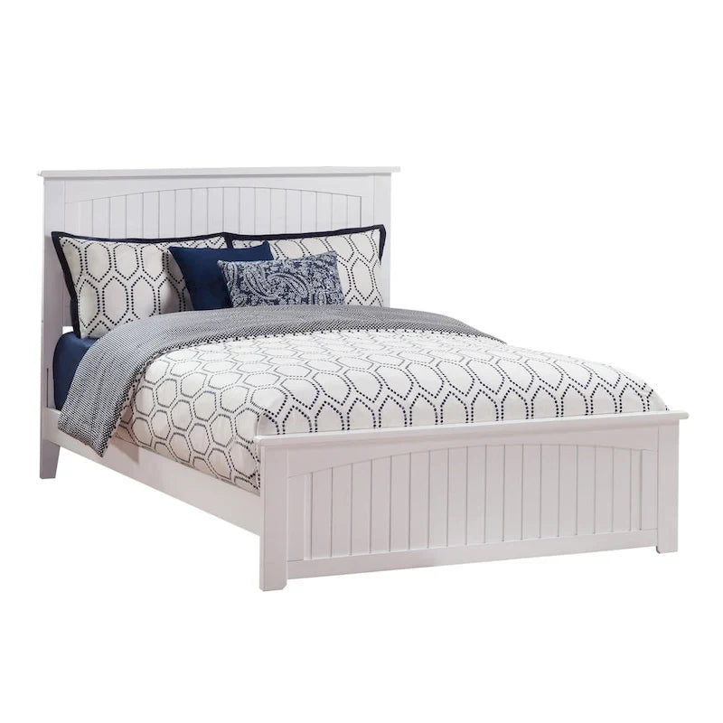 Cama de plataforma Queen blanca con pie de cama – Madera maciza, Capacidad 1–2 personas