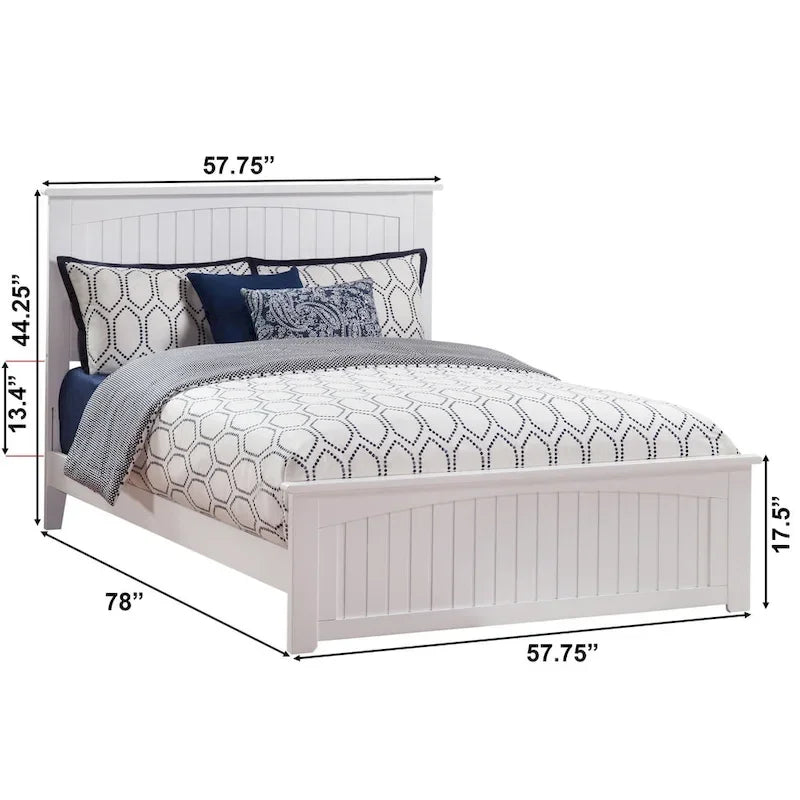 Cama de plataforma Queen blanca con pie de cama – Madera maciza, Capacidad 1–2 personas