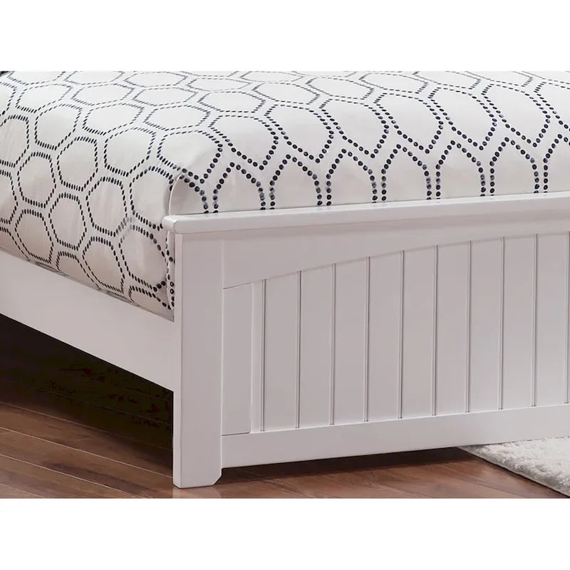 Cama de plataforma Queen blanca con pie de cama – Madera maciza, Capacidad 1–2 personas
