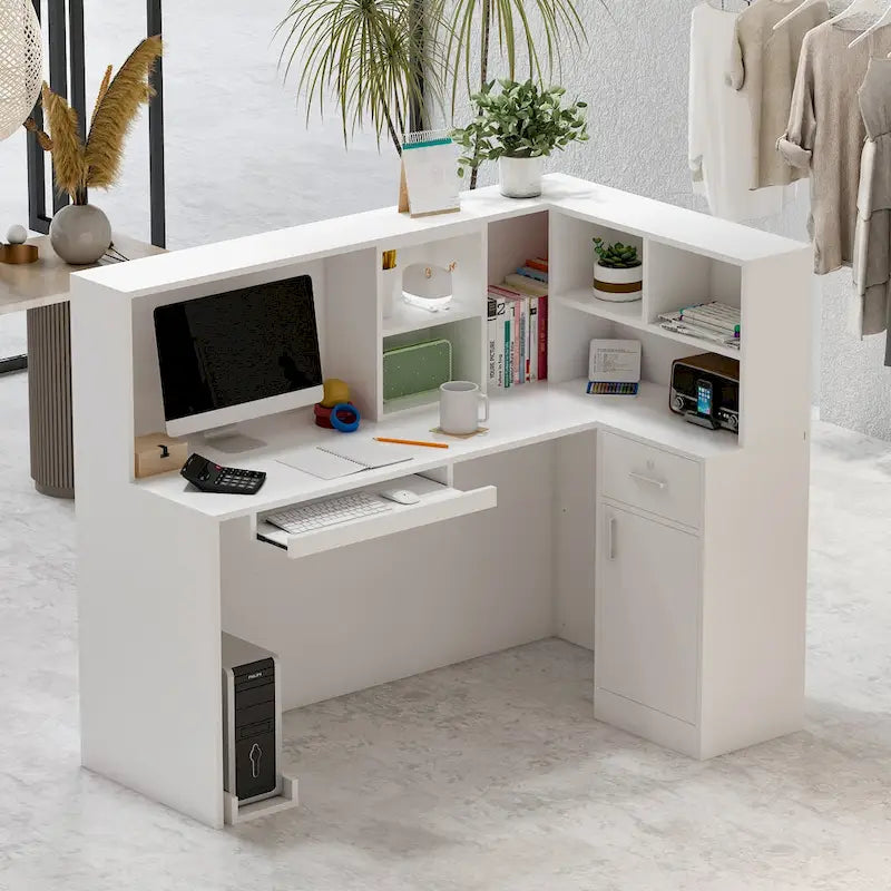 Timechee 55.9W 48.4H L-Shape Wood Reception Desk Drawer With Lock