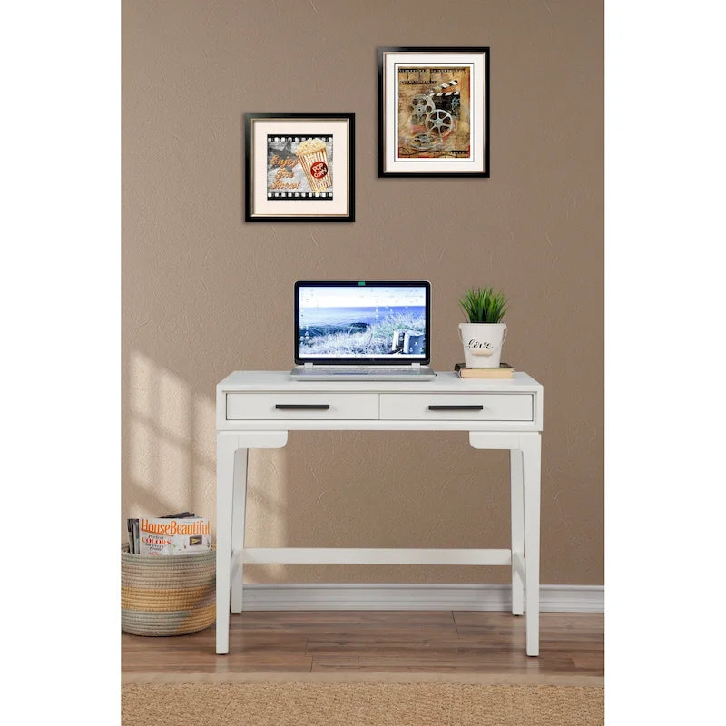 Escritorio pequeño con cajón de arce miel/blanco tiza, 1 persona