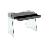 Escritorio de oficina con superficie de cristal y 2 cajones de cierre suave, para 1 persona, marrón/blanco/gris
