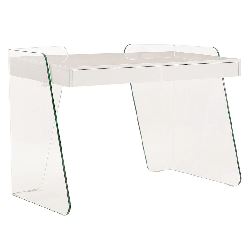 Escritorio de oficina con superficie de cristal y 2 cajones de cierre suave, para 1 persona, marrón/blanco/gris