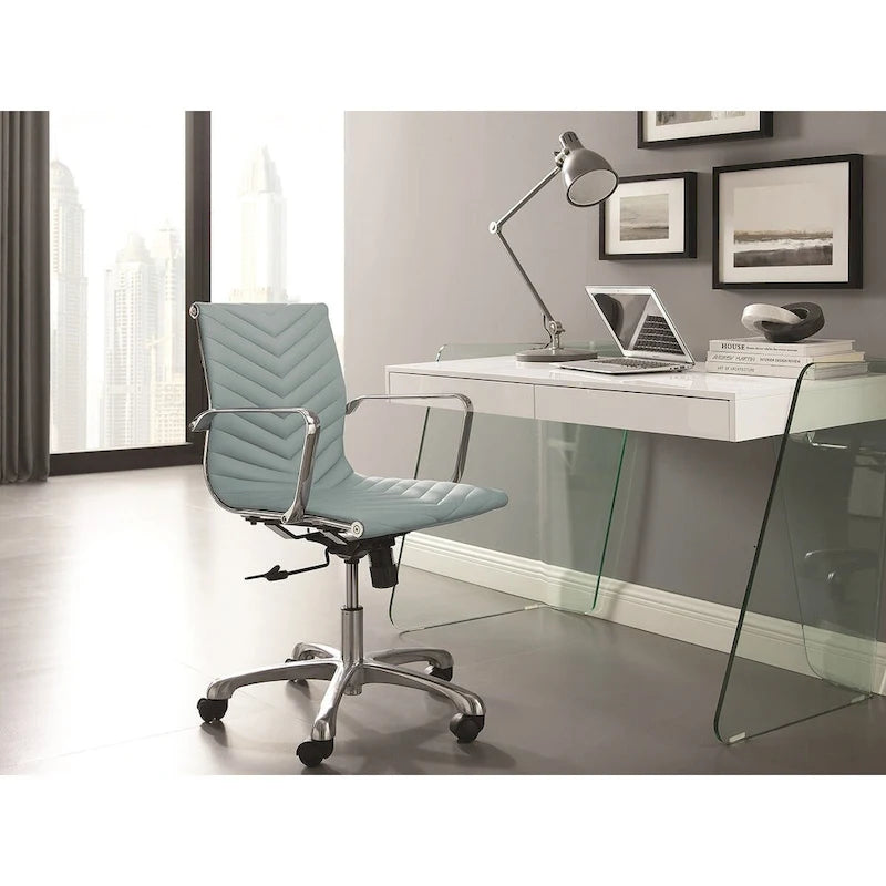 Escritorio de oficina con superficie de cristal y 2 cajones de cierre suave, para 1 persona, marrón/blanco/gris
