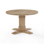 Mesa de comedor redonda rústica marrón, base de pedestal, para 4 personas