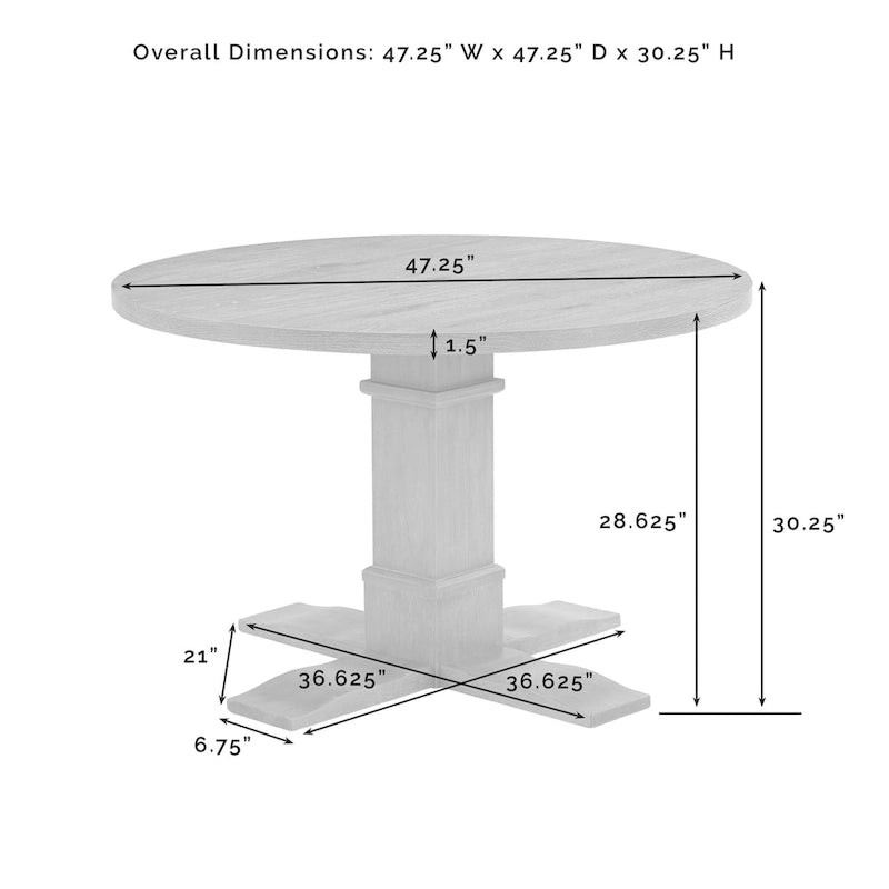 Mesa de comedor redonda rústica marrón, base de pedestal, para 4 personas