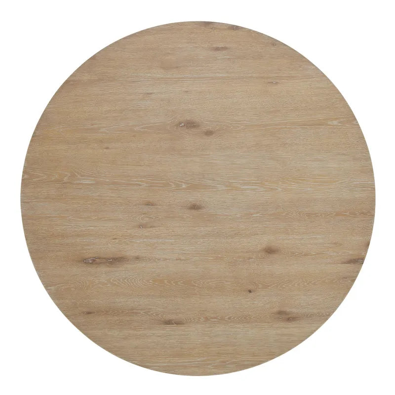 Mesa de comedor redonda rústica marrón, base de pedestal, para 4 personas
