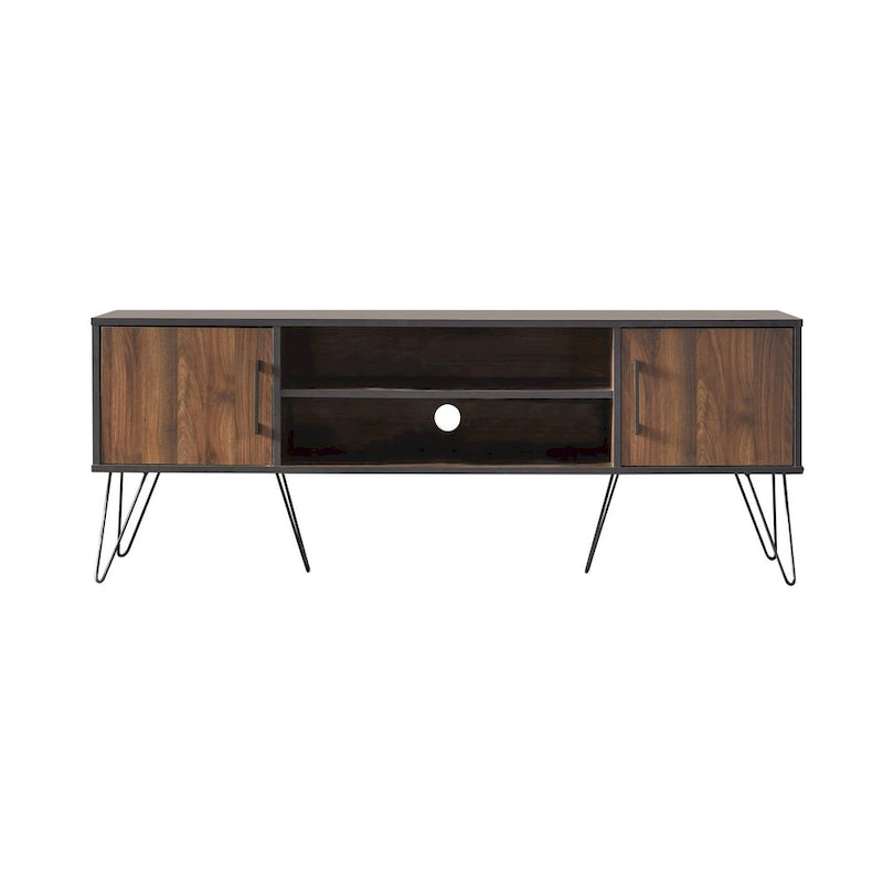 Mueble de TV de mediados de siglo, negro/nogal – Para televisores de hasta 64"