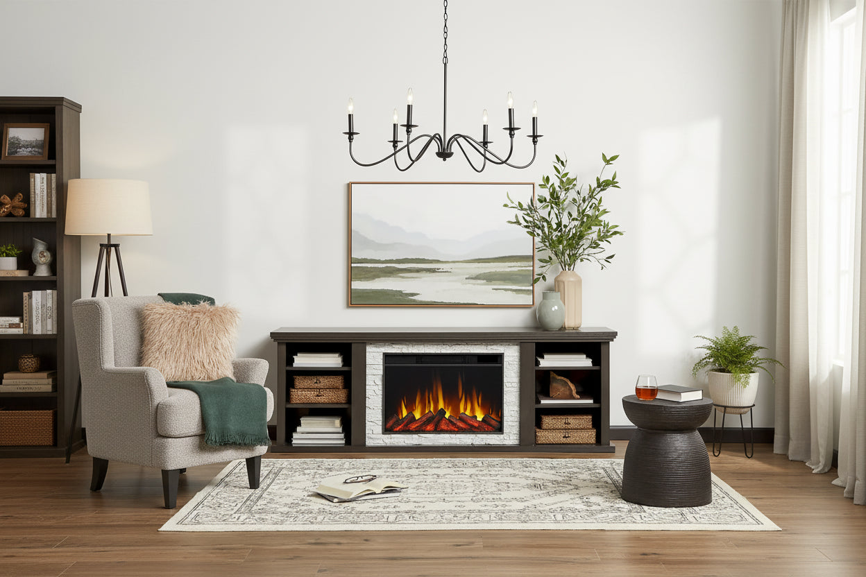 Kenai 72 Electric Slim Fireplace TV Stand in Dark Oak by Real Flame