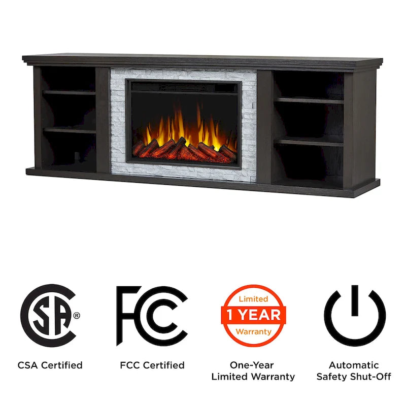 Soporte de TV de chimenea eléctrica de roble oscuro, 72", 1 persona