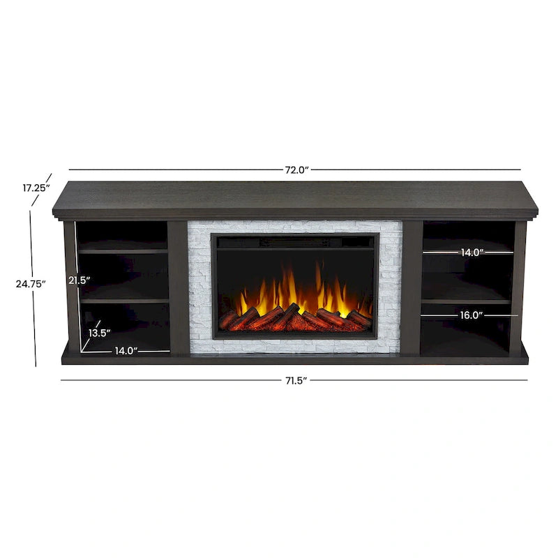 Soporte de TV de chimenea eléctrica de roble oscuro, 72", 1 persona