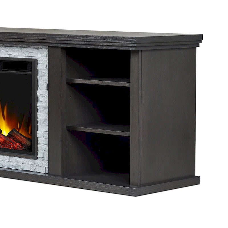 Soporte de TV de chimenea eléctrica de roble oscuro, 72", 1 persona
