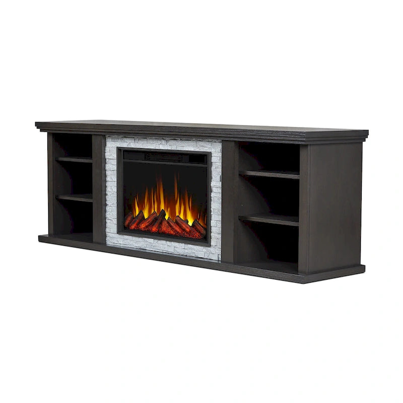 Soporte de TV de chimenea eléctrica de roble oscuro, 72", 1 persona