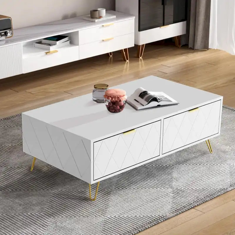 Mesa de centro blanca/negra con 2 cajones y estante abierto